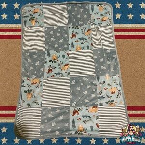 EUC Gerber Modern Moments Baby  STRIPES PATCH Blue Bear Plush Blanket  Woodland